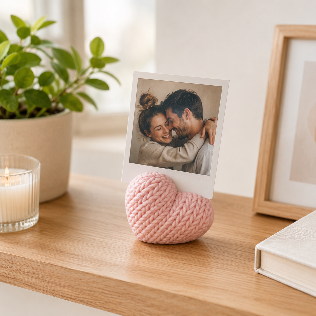 Knitted Heart Photo Stand