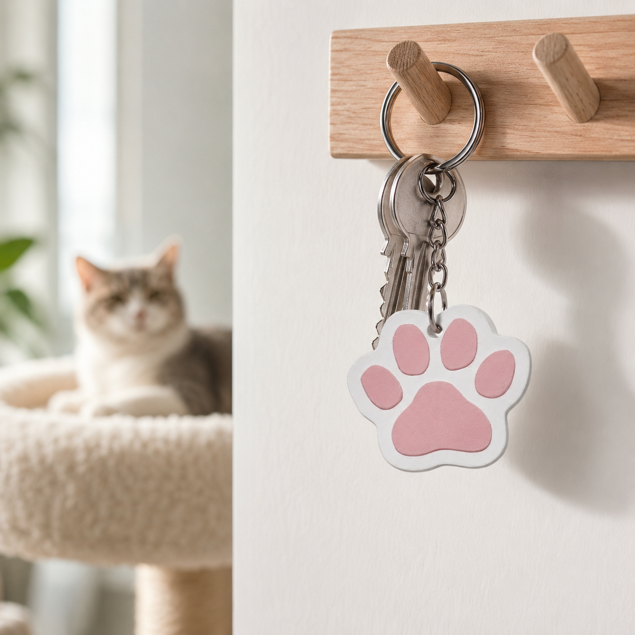 Katzenpfote Schlüsselanhänger Weiß/Rosa