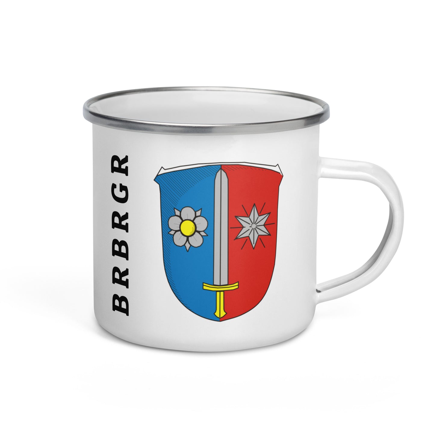 Emailletasse "BRBRGR" mit Wappen